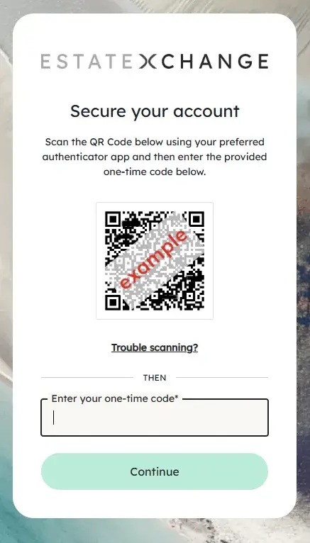 The multi-factor authentication screen showing the QR code.